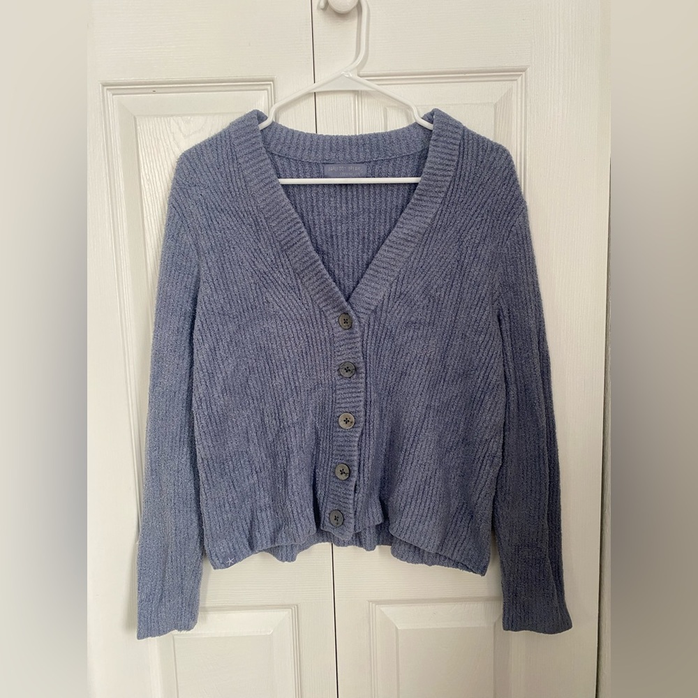 Barefoot Dreams CozyChic Lite Cardigan Sweater Blue Button Front Small